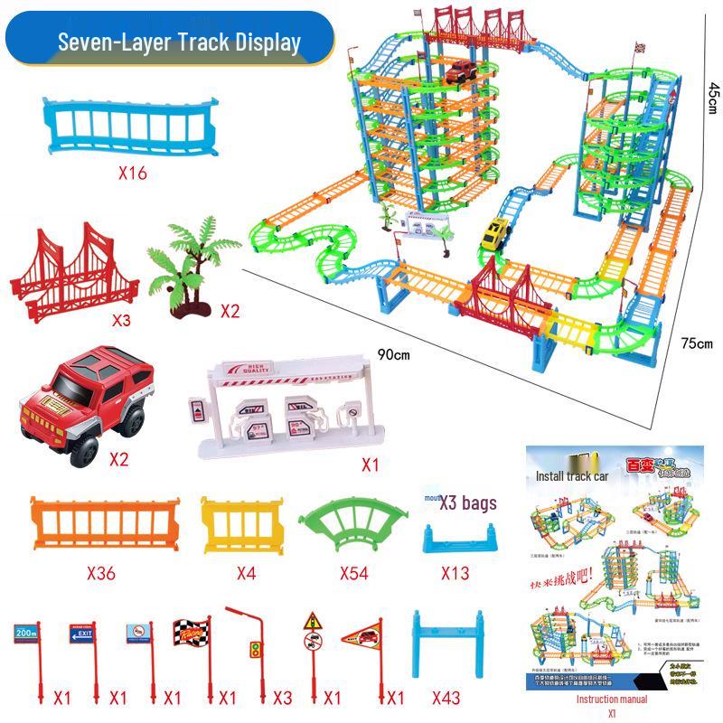 Seven-Layer Electric Train Track Toy: Educational Racing Car Assembly for Kids - Perfect Gift for Boys with Level-Crossing Feature