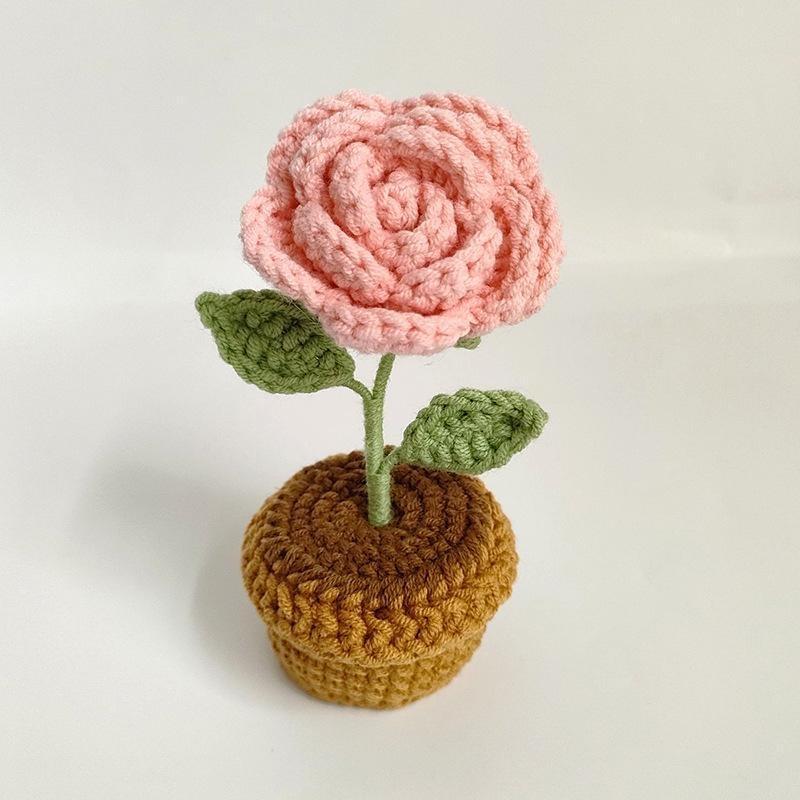 DIY Håndlaget Heklede Blomster Potteplanter Ferdigvevd Bukett Kunstig Strikket Blomst Valentinsdagsgave Hjem Skrivebordsdekor