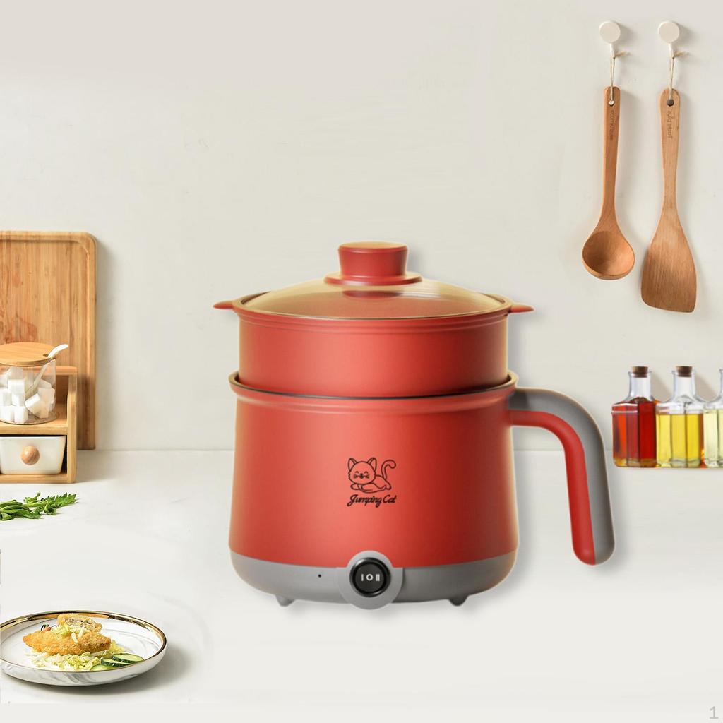 Electric Pot with Steamer Household Noodles for Pasta Dumpling Steak Gray Green