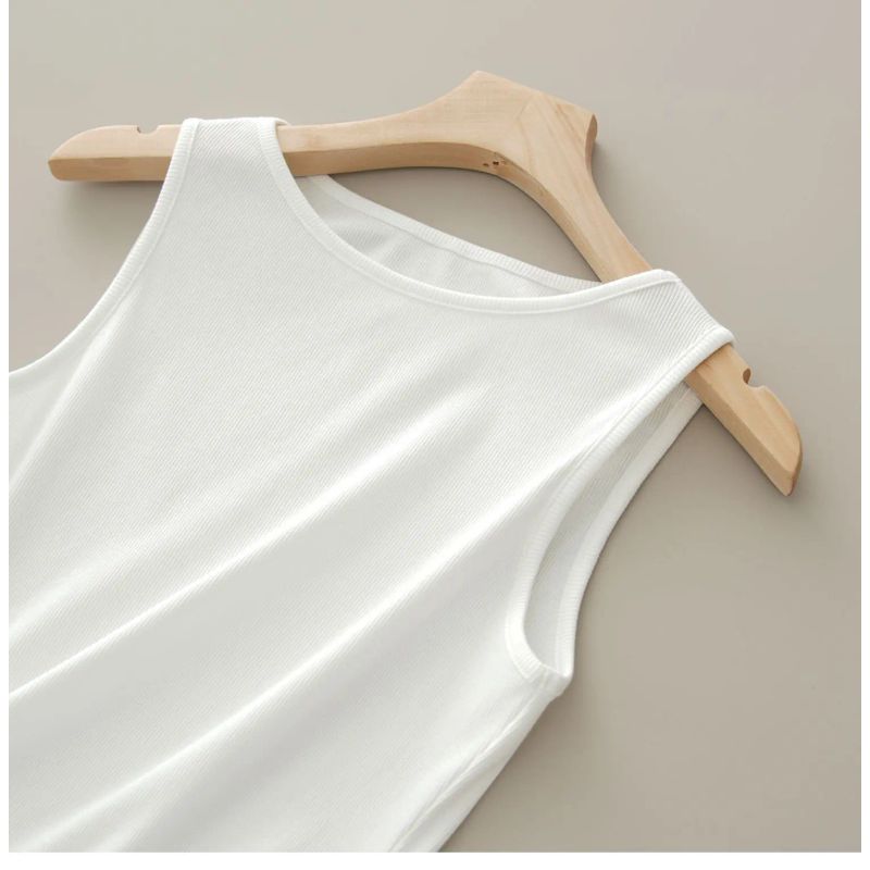 

Youke Silk Vest Women s off-Neck Thread Tops Pure Color round Neck Bottoming Shirt Inner Wear Sleeveless T-shirt White XL