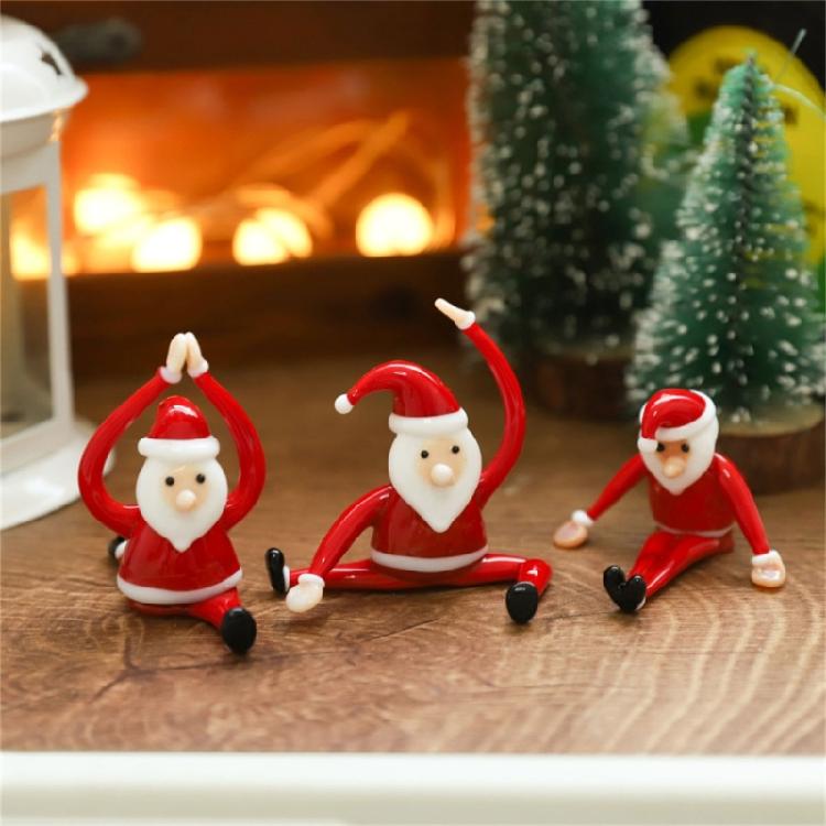 Christmas Decorative Figurine Santa Clauses Ornament Glass Yogas Santa Clauses Figurines for Holiday Car Home Decorations