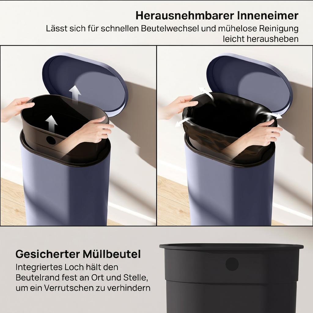 30 L Modern Curved Kitchen Bin - Grey