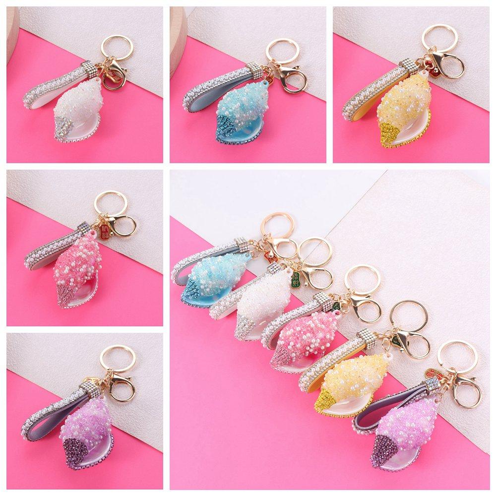 Candy Color Sea Beach Pendants Rhinestone Pearl Car Keyring Trendy Shell Conch Keychain Summer