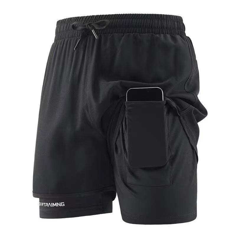 

Men s Lightweight Sports Shorts Built in Phone Pocket Breathable Running Wear S чорний