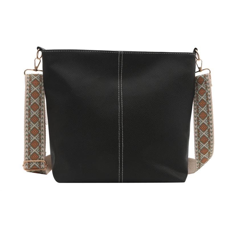 Today's Popular Retro High-texture Bucket Simple Bag Women's Bag Pu Sewing Line Oblique Span Shoulder Armpit Bag