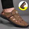 2024 Herren Sandalen Mode Leder Sandale Ausgehöhlt Atmungsaktiv Lässige Sandale Outdoor Rutschfest Flach Strand Sandalen für Männer Zapatos