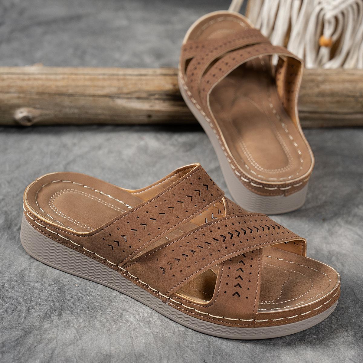 

Slippers Women Summer Fashion Slip on Platform Wedges Sandals Casual Beach Shoes Peep Toe Non-slip Sandalias De Mujer 35 коричневый