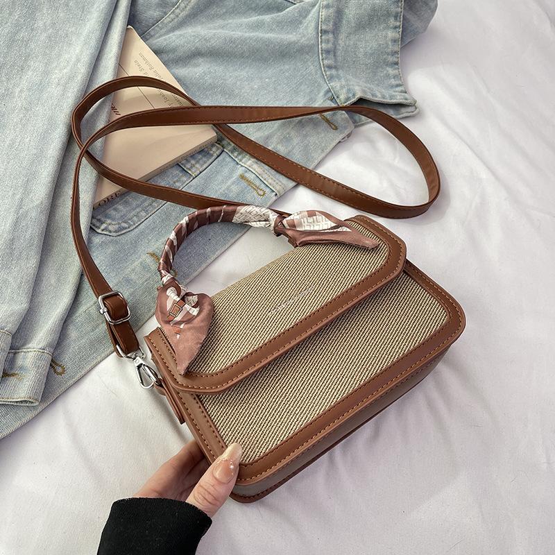 New fashion niche design silk scarf contrasting color flip bag portable shoulder messenger women's bag