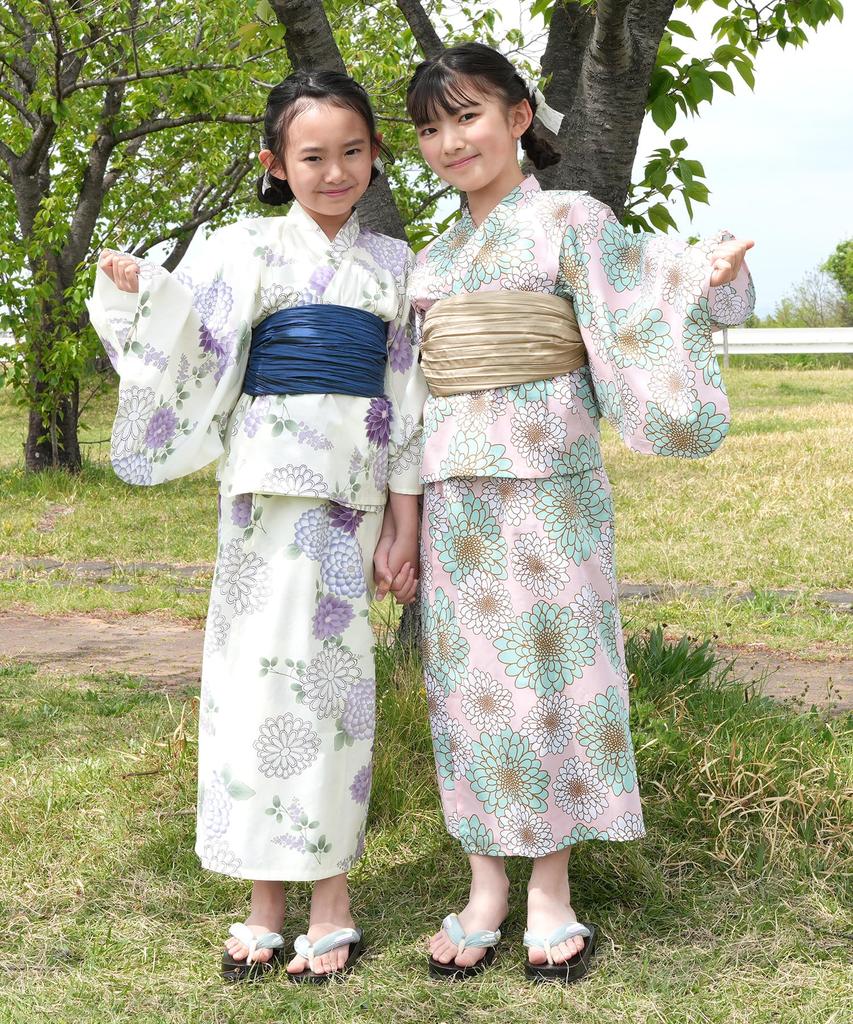 Bee Yukata Set for Easy To Perfect for Festivals and Fireworks with a Shibori Obi and Pink Dahlia Pattern 3-Piece Girls, Summer, Wear, Two-Way Design,