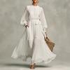 In stock, the new European and American French temperament pleated big pendulum chiffon dress.