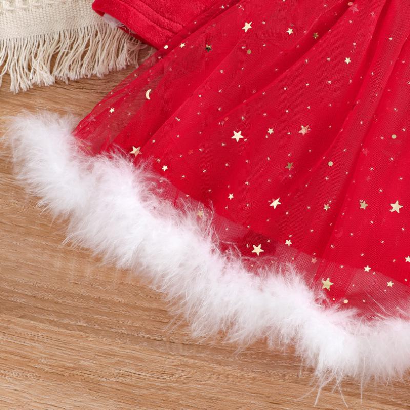 European & American Christmas Princess Dress - Santa Costume Gown Set for Girls with Waistband & Headpiece.