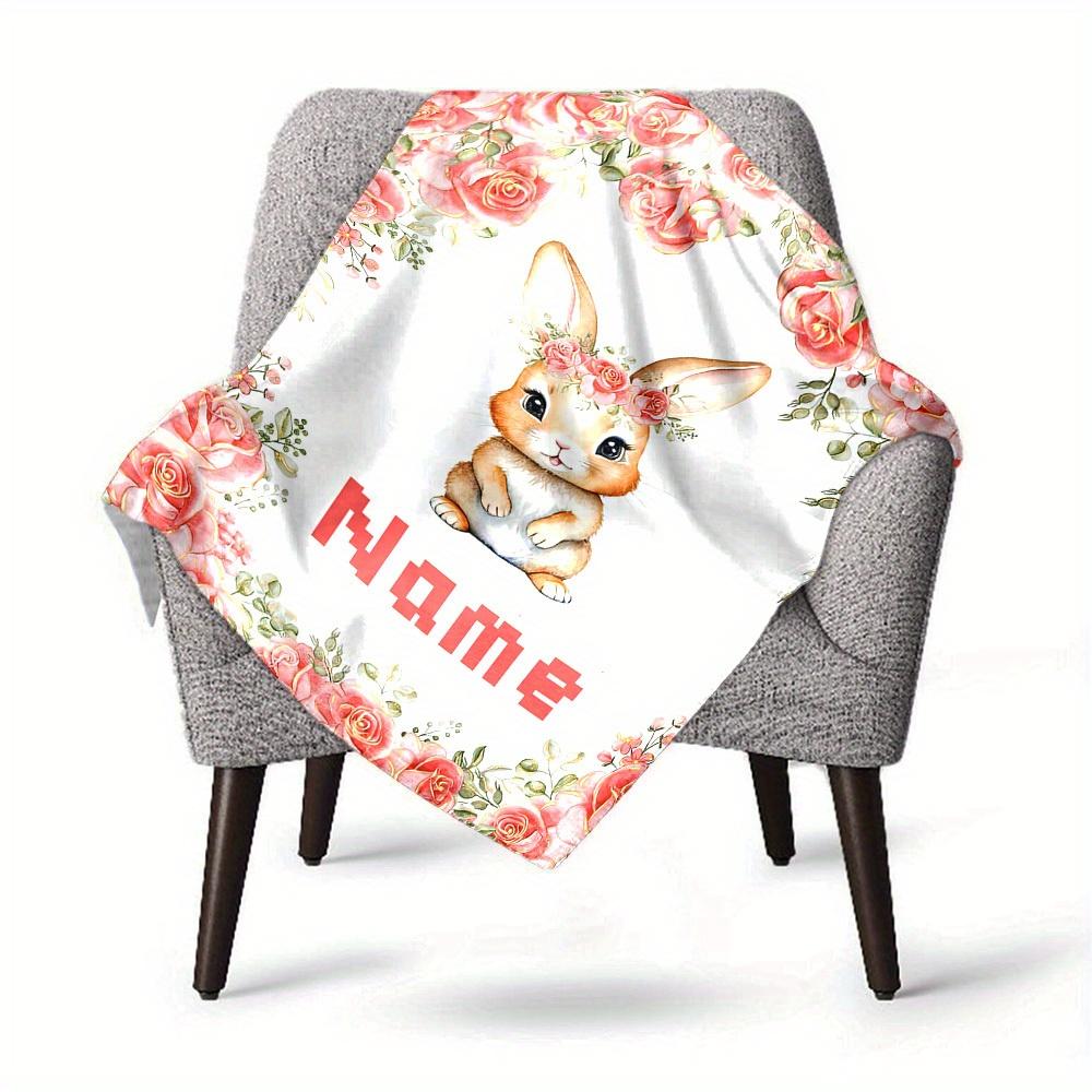 Bunny With Flower Crown Home Customize Your Name Blankets Comfortable Soft Lightweight Allseason Multipurpose Blanket For Picnics Sofas Offices Beds