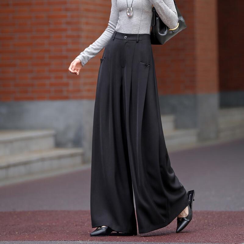 Dramana Women's Fall Pleated Wide-Leg Flowy Trousers