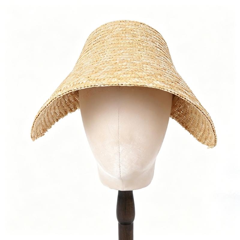 Natural Woven Straw Bonnet Hat Decorative French Style Wide Brimmed Sun Hat For Outdoor Garden Party Photography