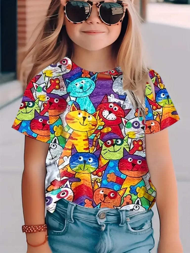 T-Shirts for Children Fashion Simple Styl Round Neck Short Sleeved T-Shirt Casual Vintage Outdoors Quick-Drying T-Shirt for Girl