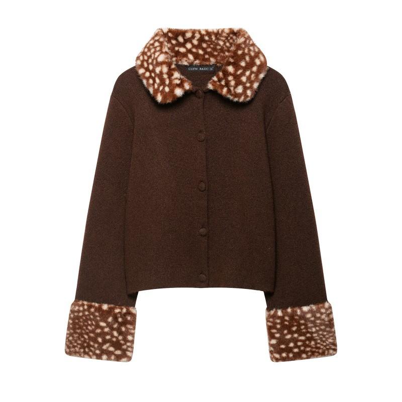 Womens Knit Coat With Faux Fur