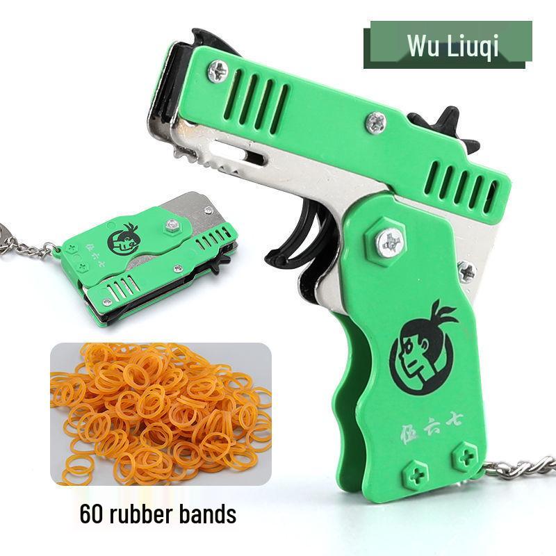 Mini Folding Metal Rubber Band Gun Keychain for Kids