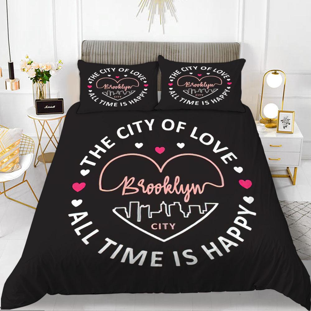 Love Theme Duvet Cover Set King Queen Size Heart Shape Romantic Letters Pink Flower For Kids Girls Couples Polyester Bedding Set