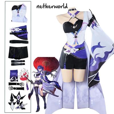 Acheron Cosplay Spiel Honkai Star Rail Rot Acheron Cos Kostüm Kleid Perücke Schuhe Komplettes 2.Set Frauen Rollenspiel Karneval Party Kleidung