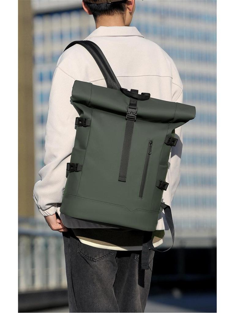 Men's Fashionable Roll-Up Backpack, Large Capacity Travel & Laptop Bag, Schoolbag for College Students