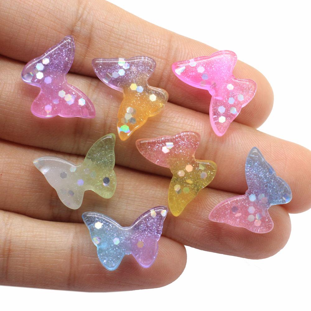 Mini Butterfly Resin Charms Glitter Filling Butterfly Flatback Cabochons for Nail Charms,Slime Supplies,Phone Case,Earring DIY