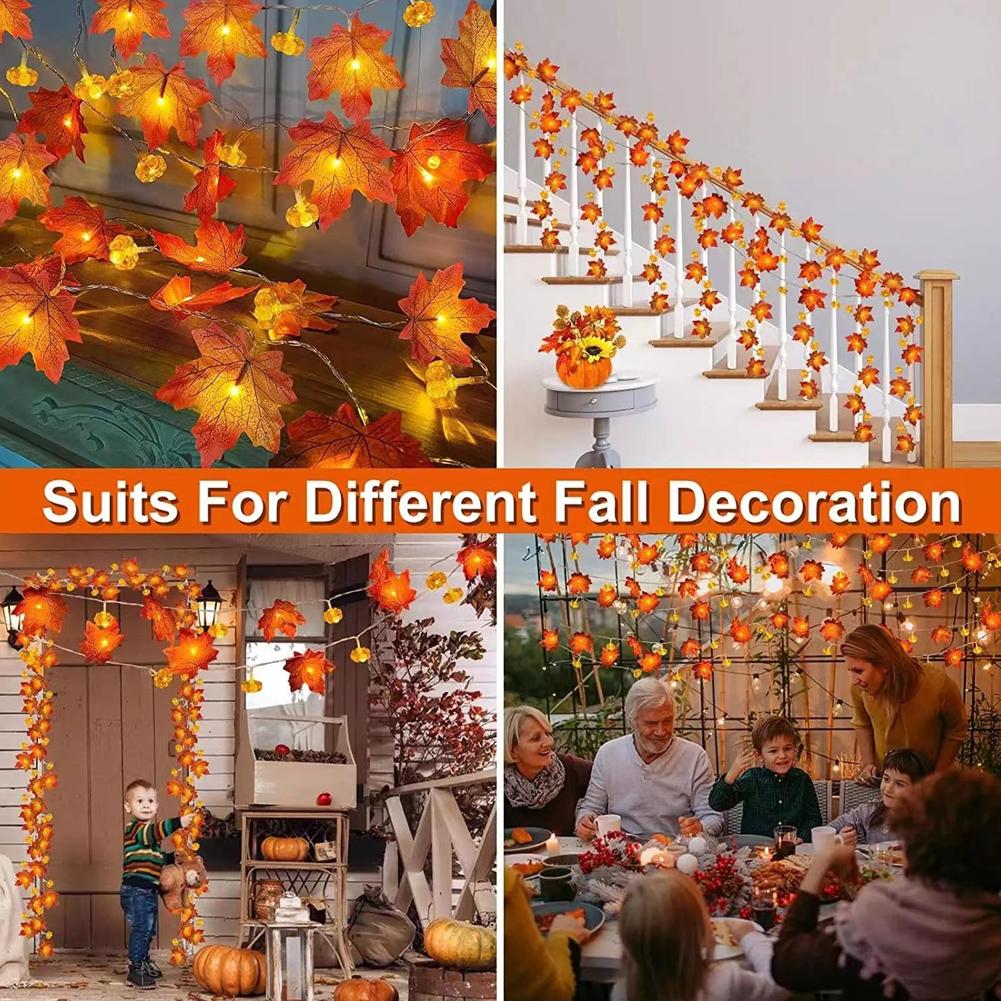 10 LED Maple Leaf String Lights Thanksgiving Decorations Battery Powered Fairy Lights with Pumpkin For Home Outdoor Fall Decor