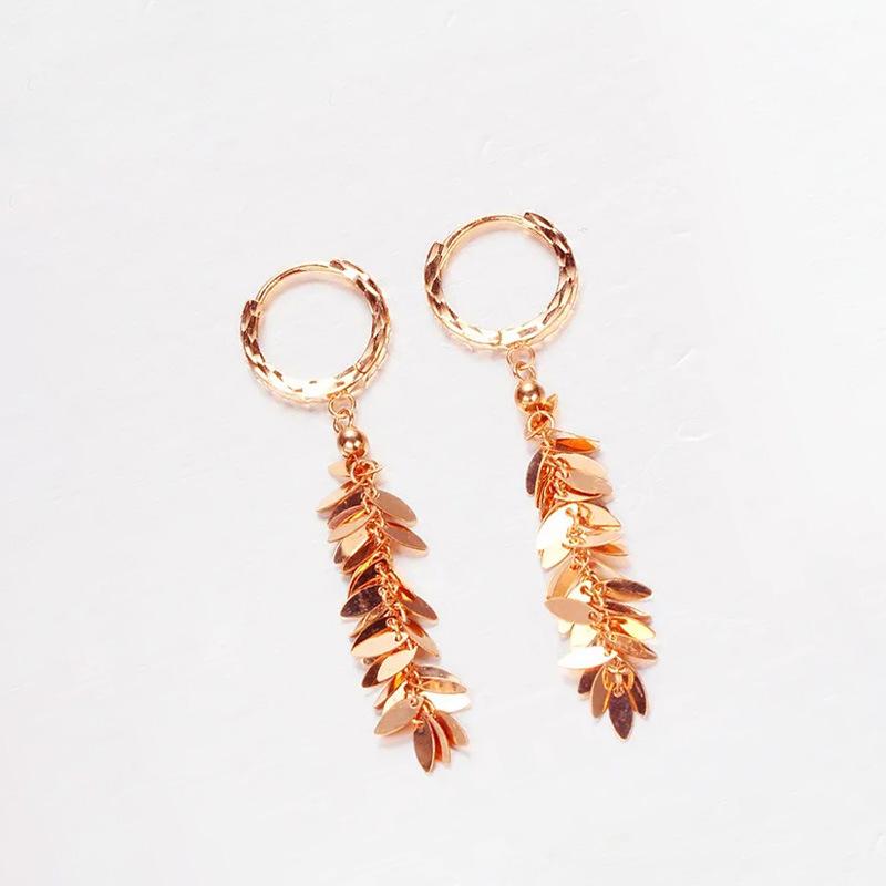 Exquisite Russian 585 Purple Gold Wheat Ears Fringed Rose Gold Plated Earrings Women S Versatile Classic Gold Plated Earrings