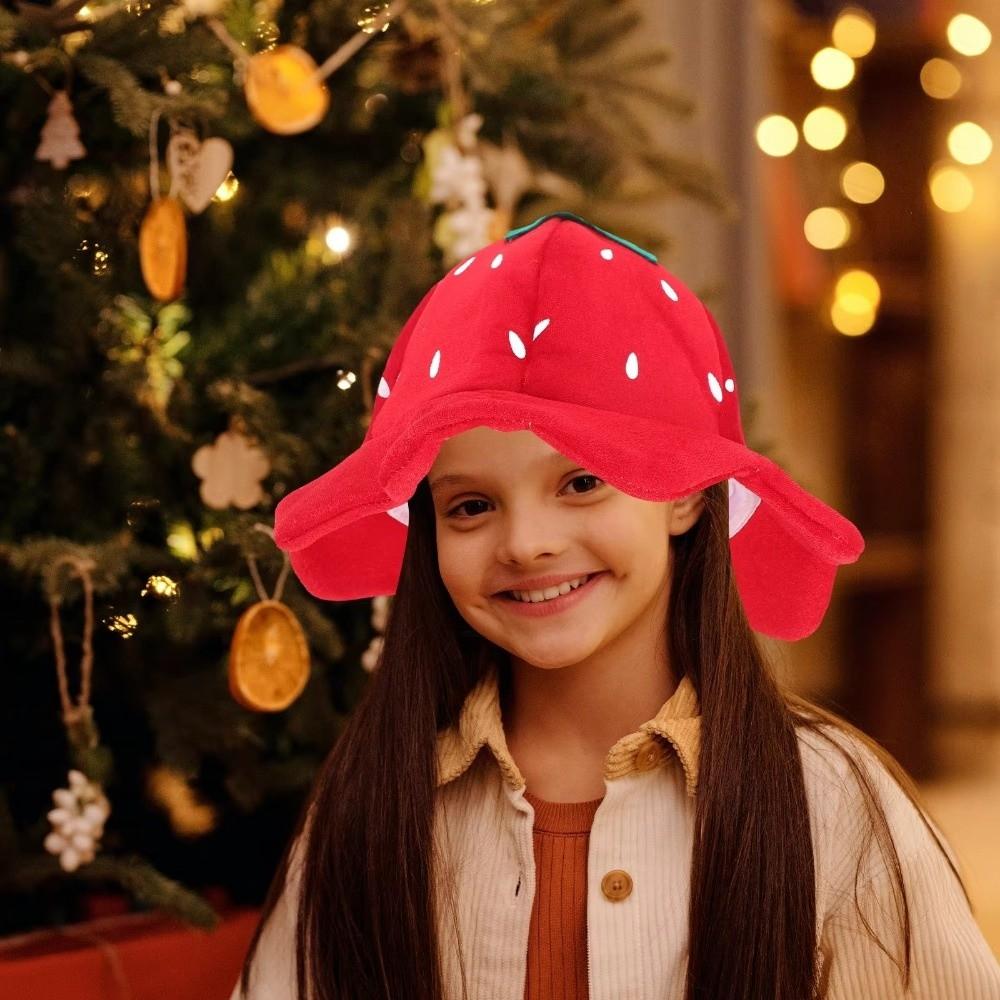 Cartoon Plush Strawberry Hat Red Strawberry Cosplay Fruit Hat Strawberry Headgear  Birthday