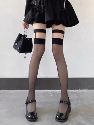 1 Pair Sexy Thigh-High Socks for Women, Thin Pure Desire Style JK Thigh Socks with Garter Belt, Suitable for JK Uniforms/Daily