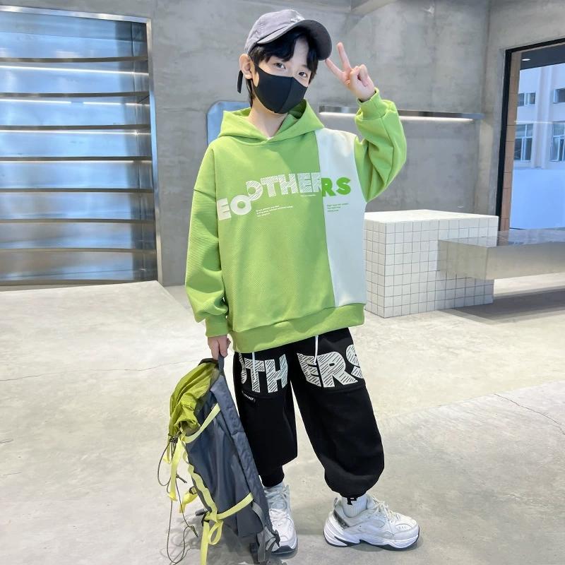 

Костюмы для мальчиков Весенне-осенняя одежда Западный стиль Мальчики Красивые Большие Детские Свитера Детская Спортивная одежда из двух частей 160