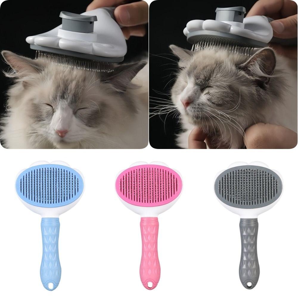 New Cat Paw Shape Pet Dog Brush Grooming Tool Self Cleaning Pet Comb Anti-slip Handle Anti-tangle Cat Hair Remover Home Use