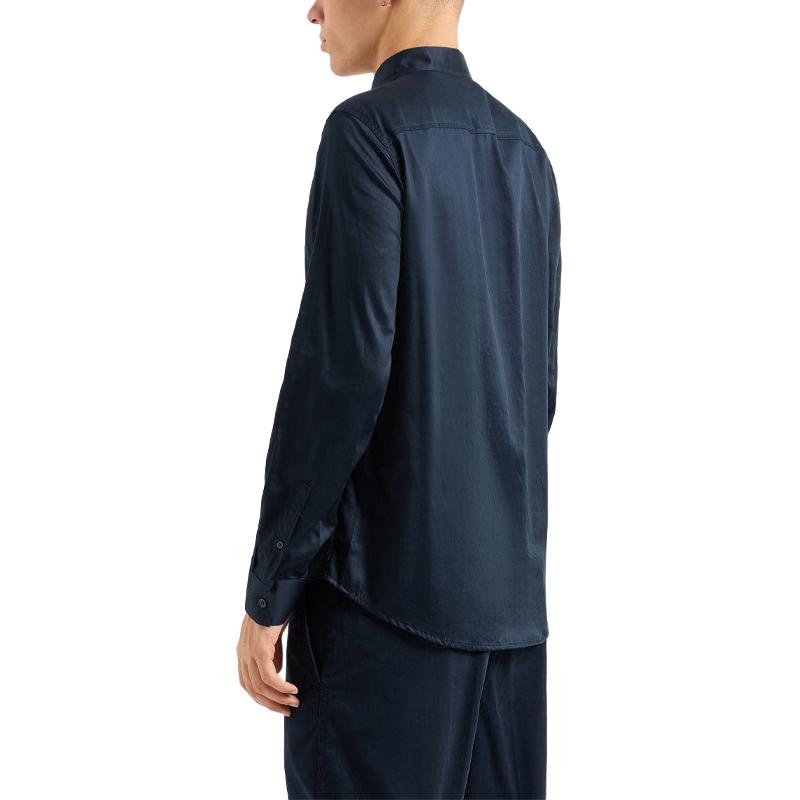 Armani Exchange Logo Embroidered Long Sleeve Shirt Men Shirts Navy-Blue 6DZC27-ZNZRZ-1510
