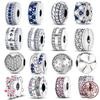 925 Silver Clasp CZ Pave Daisy Beads Stopper Clip Fit Original Bracelet Jewelry 1