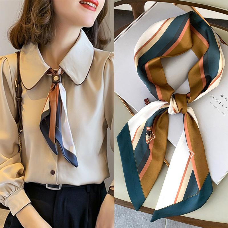 

Fashion Blue Print Silk Scarf Women Soft Satin Horse Hairband Bevel Neckerchief Office Hijab Headband Foulard Bag Ribbons Gift One Size