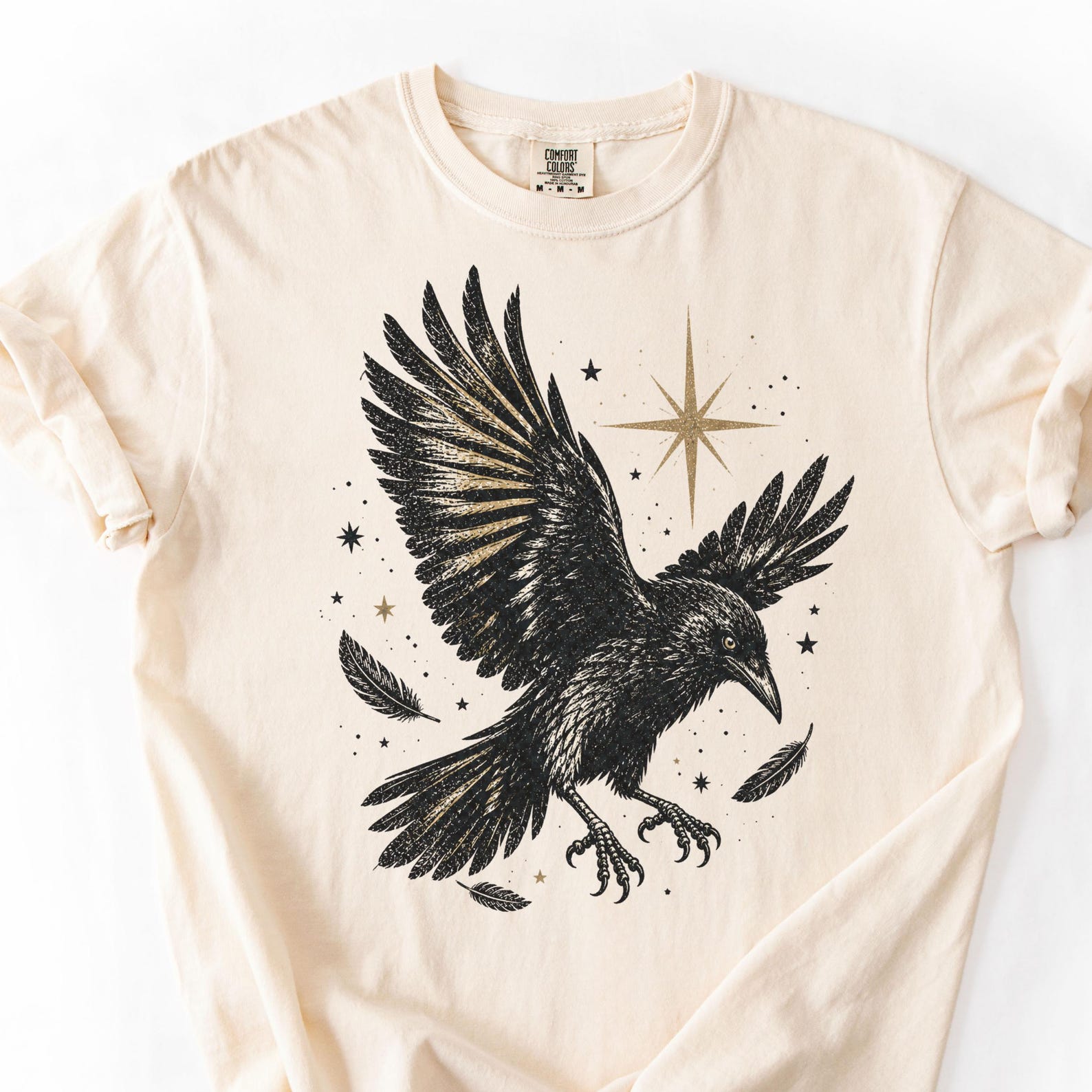 Raven Shirt | Witchy Crow Tee Celestial Bird Graphic Comfort Colors tee XL