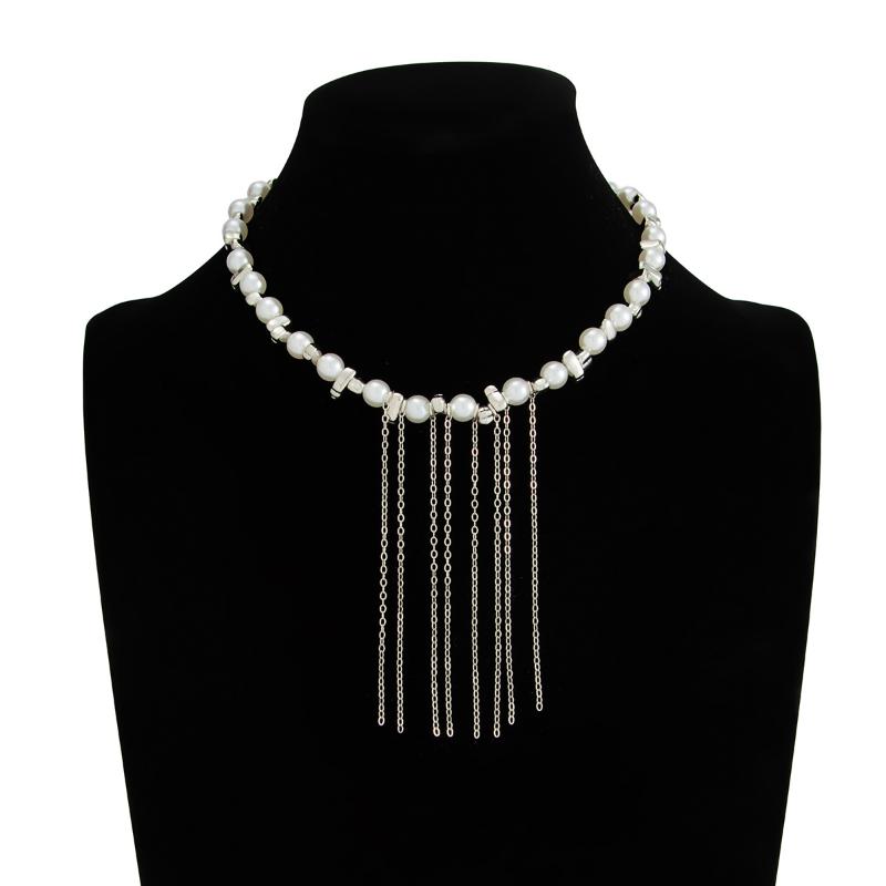 Trendy Pentagram Star Heart-Shaped Tassel Pendant Necklace Creative Multi Layer Imitation Pearl Choker