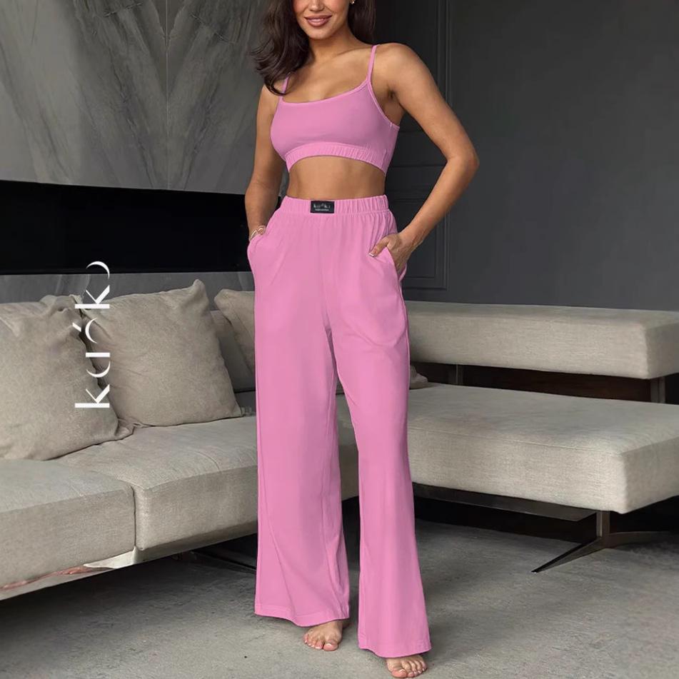 Trendy Women's Two-Piece Sling Vest & Wide-Leg Pants Set