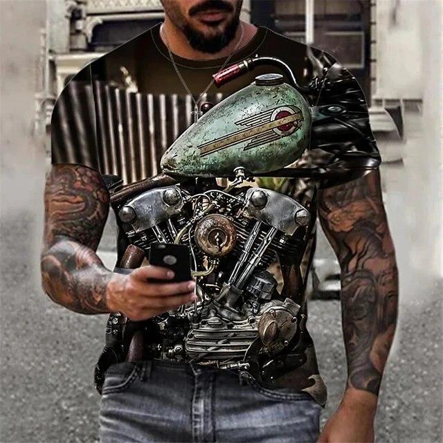 T-Shirts For Men 3D Prints Vintage Motorcycle Graph Casual Plus Size Short Sleeve Top Y2k Fashion Streetwear Men's Clothing Tees