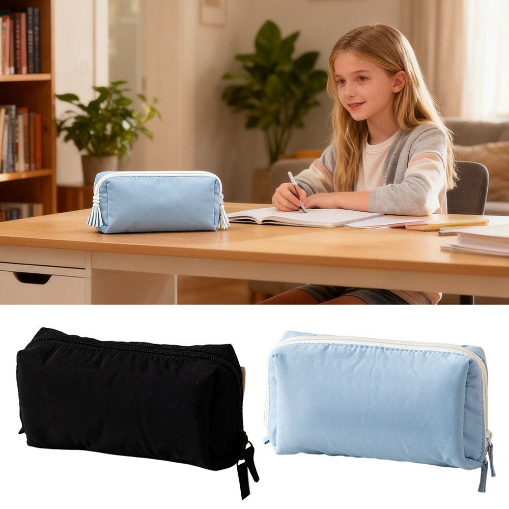 Multi-functional Solid Color Pen Bag Soft Touch Large Capacity Pencil Case Portable Pen Pouch Students Gift