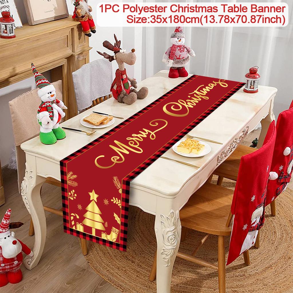 Christmas Table Runner Cloth Merry Christmas Decoration for Home 2024 Tablecloth Xmas Ornament Navidad Natal New Year Gift 2024
