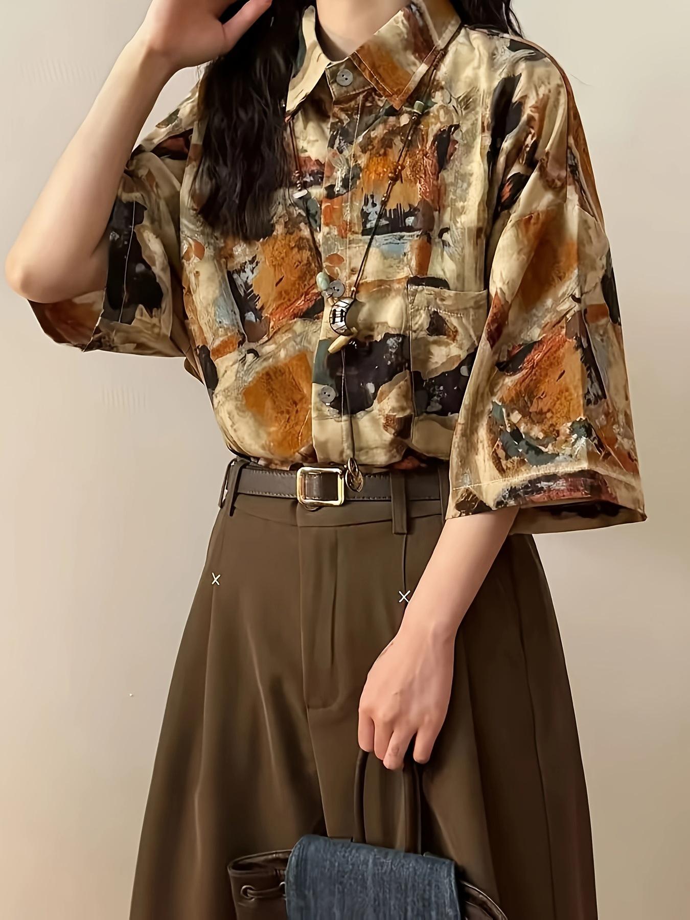 Plus Size Niche Design Casual Oil Print Short Sleeve Shirt 4XL