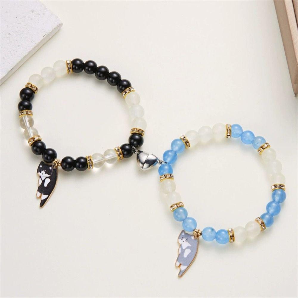 1Pair Beaded Lovers Friendship Bracelet Bangle Cartoon Cat Hand Chain  Couple