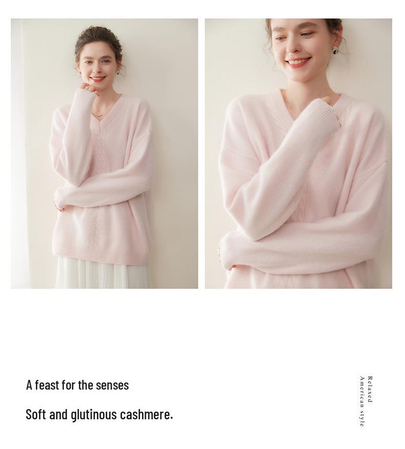 Korean Style Cashmere Women's Knit Sweater: Autumn Winter Solid Color Drop Shoulder Pullover