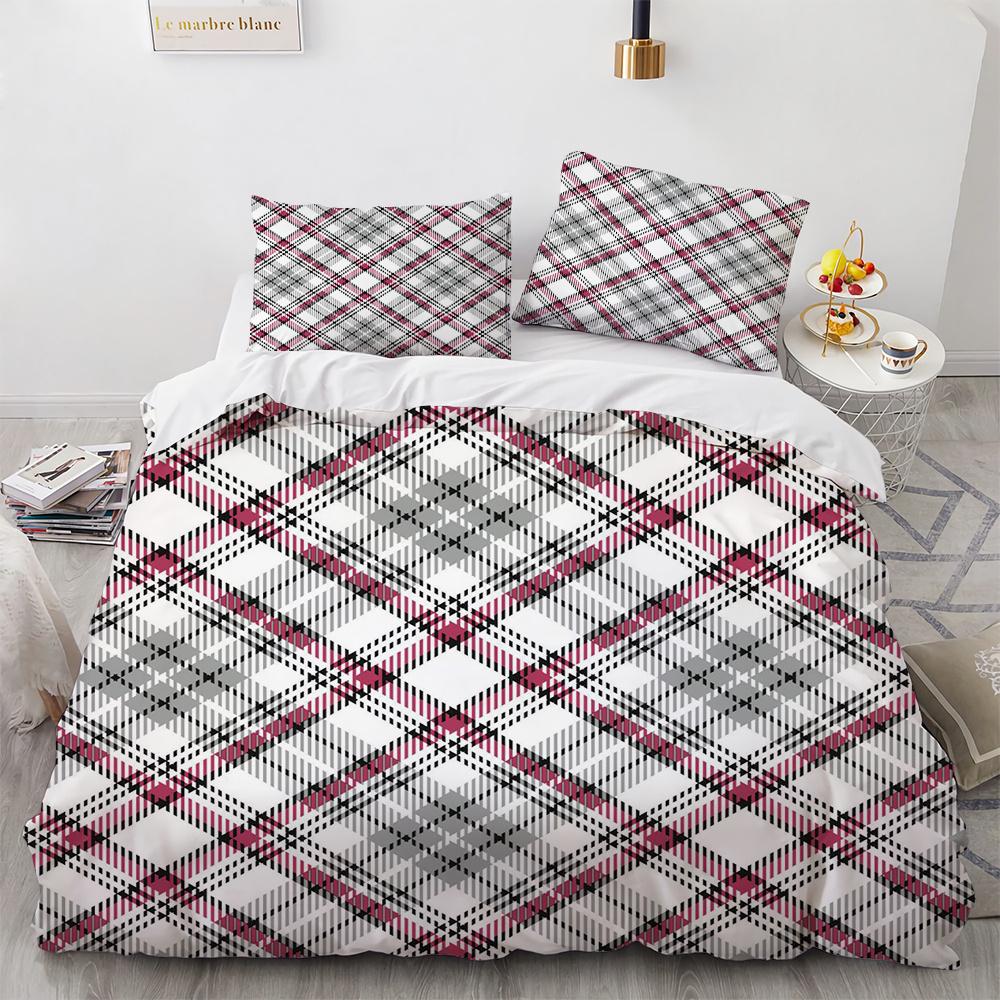 Plaid Duvet Cover Queen Bedding Set for Boys Girls Kids Women Men Modern Geometric Colourful Grid Plaid Polyester Comforter Set