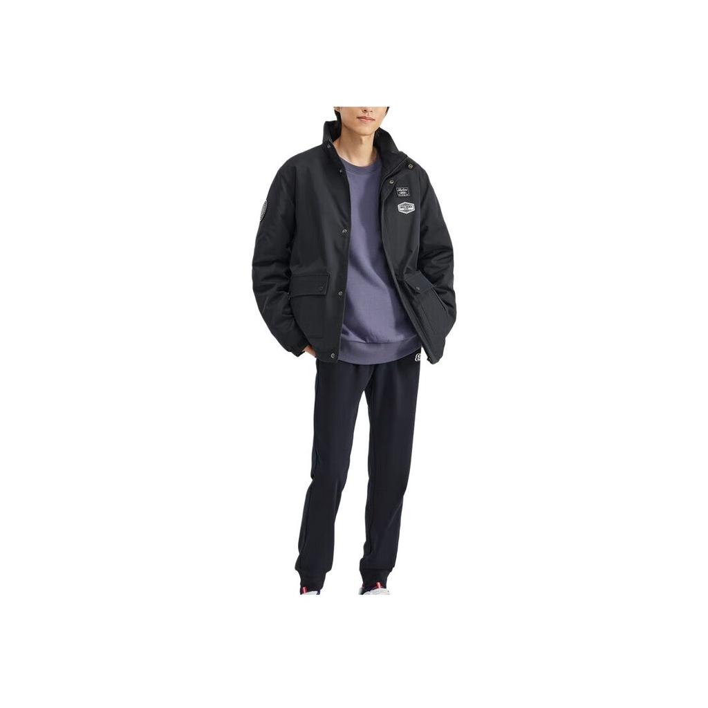 Skechers Colorful Casual Series Letter Zipper Stand Collar Sports Jacket Men jackets Carbon-Black L423M123-0018