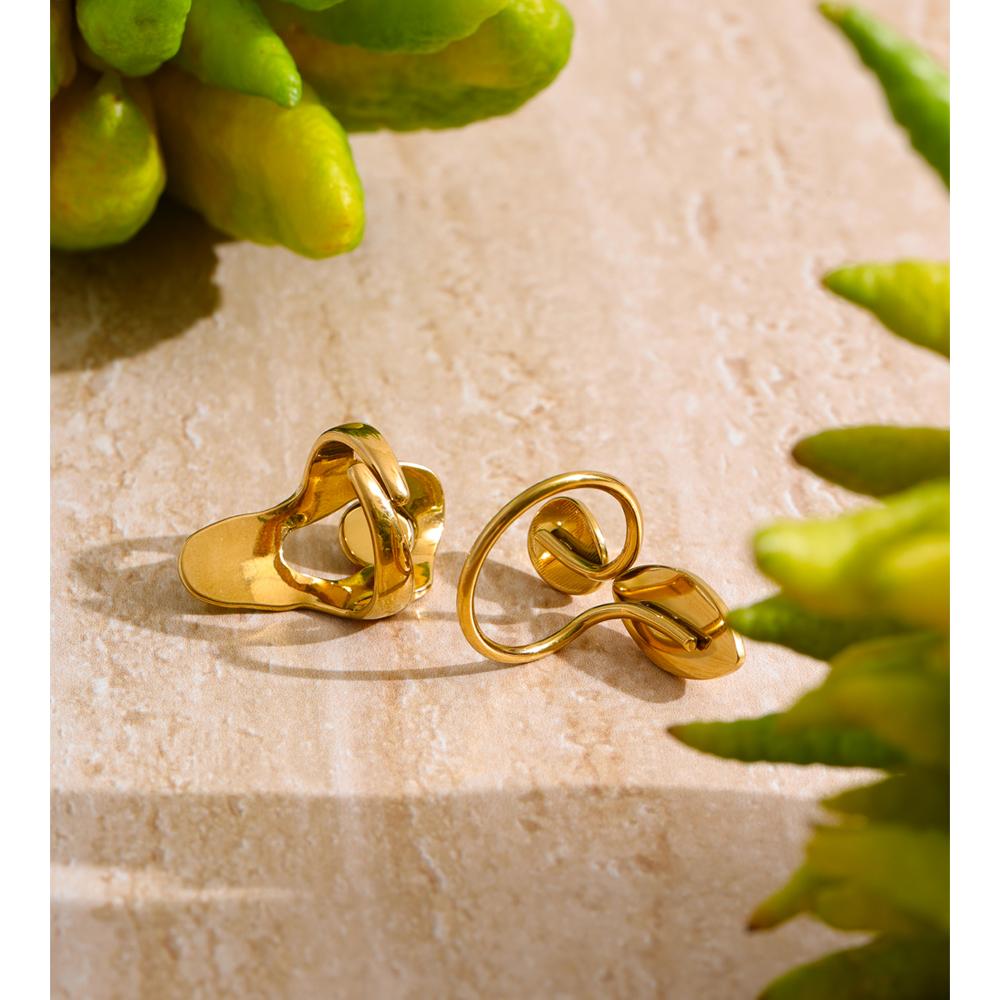 Eetit Red Agate Stone Shell Geometric Golden Ring Rust Proof PVD Plated Stainless Steel Chic Trendy Jewelry Wholesale