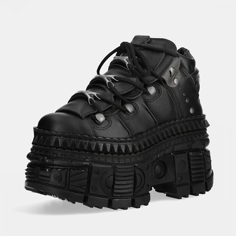 2025 New Punk Style Women Shoes Lace-up Heel Height 10CM Platform Shoes Woman Metal Decor Woman Sneakers Gothic Ankle Rock Boots