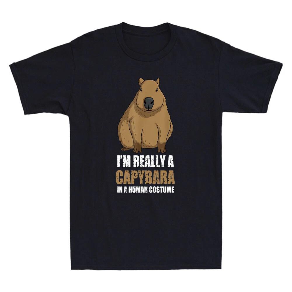Capybara I m Really A Capybara In A Human Costume Funny Meme Retro Men s T-Shirt XS