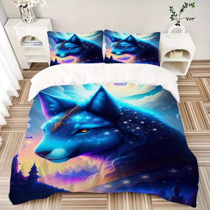 3pcs Anime Wolf Bedding Set - Includes One Quilt Cover and Two Pillowcases (No Core) - Perfect for Bedroom and Guest Room Decoration, Festiv