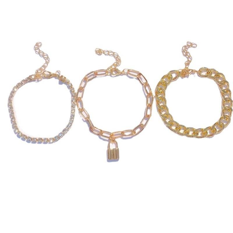 Fashion Retro Lock-shaped Chain Jewelry with Personality Hip Hop Thick Chain Claw Chain Rhinestone Jewelry for Female
